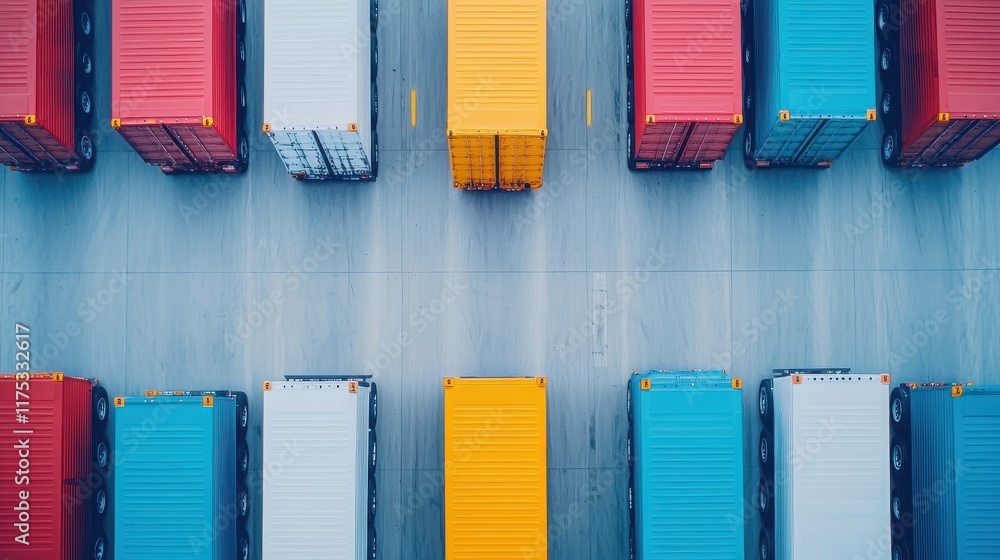 Poster cargo management ensures secure transportation. aerial view of colorful shipping containers arranged