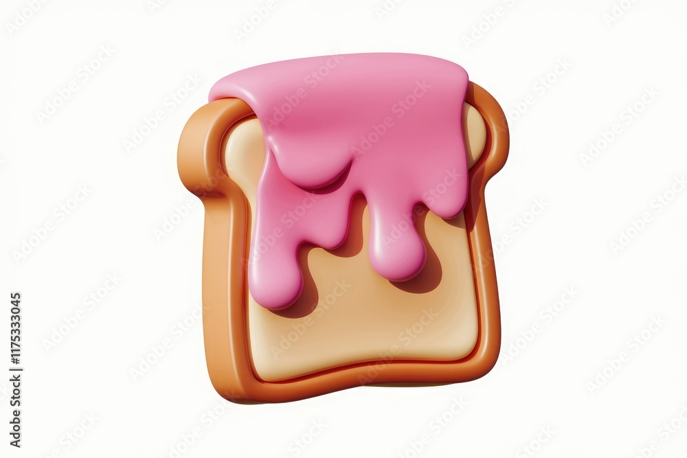 Poster a 3d render of a slice of toast with pink jam dripping down.