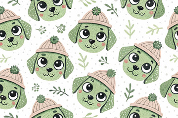 Fototapeta premium Seamless pattern dog cartoon background, fabric , wallpaper, home decorate.
