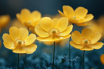 Fototapeta premium Yellow Flowers Bloom In A Garden Setting