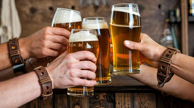 Friends toasting beer alcohol beverage par brewery oktoberfest