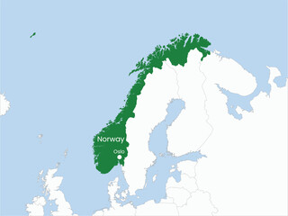 High detailed map of Norway. Outline map of Norway. Europe
