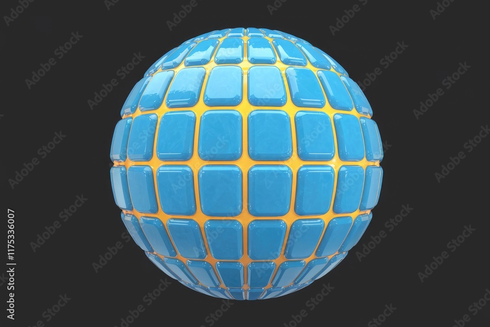 Aufkleber a 3d render of a sphere composed of numerous glossy, light blue square tiles with yellow grout lines