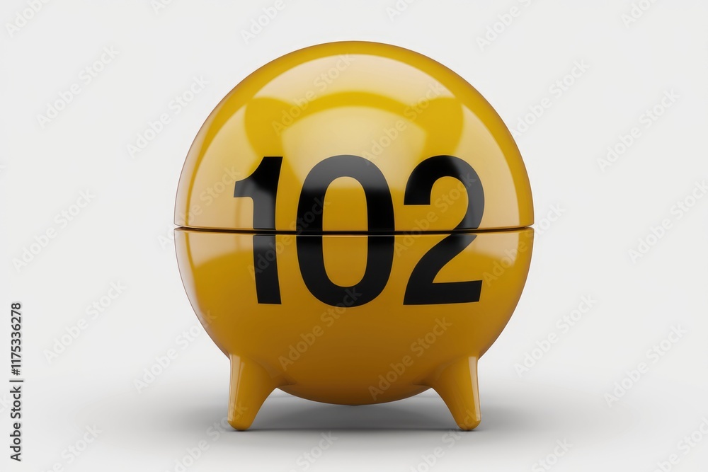 Poster A yellow spherical object with the number 102 prominently displayed.