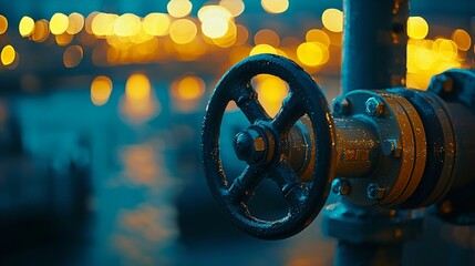 Obraz premium Close-up of a gas pipeline valve in an industrial setting, representing energy infrastructure and natural gas supply systems.