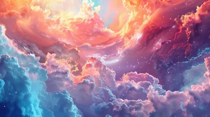 Fototapeta premium Stunning Abstract Sky with Colorful Clouds and Space Elements, Evoking Feelings of Wonder, Tranquility, and Imagination in a Celestial Dreamscape