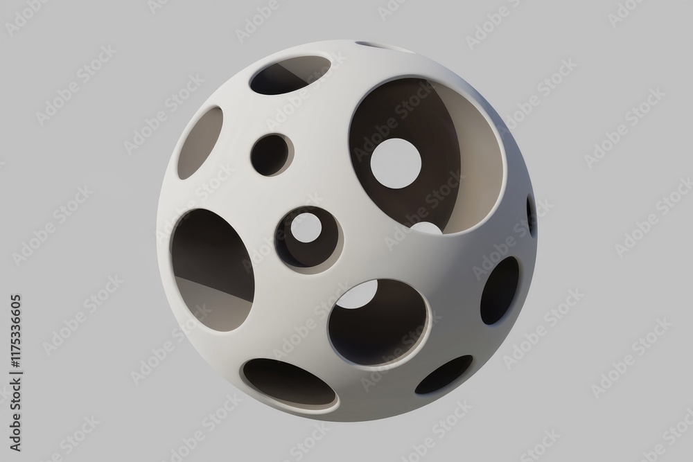 Fototapete Abstract 3D sphere with various sized cutouts creating a unique design.