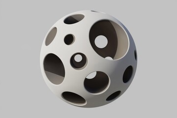 Fototapeta premium Abstract 3D sphere with various sized cutouts creating a unique design.