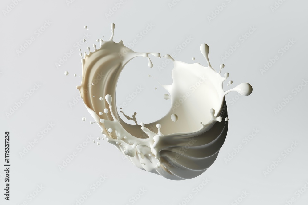 Poster dynamic milk splash forming a circular shape, showcasing creamy texture and fluid motion.