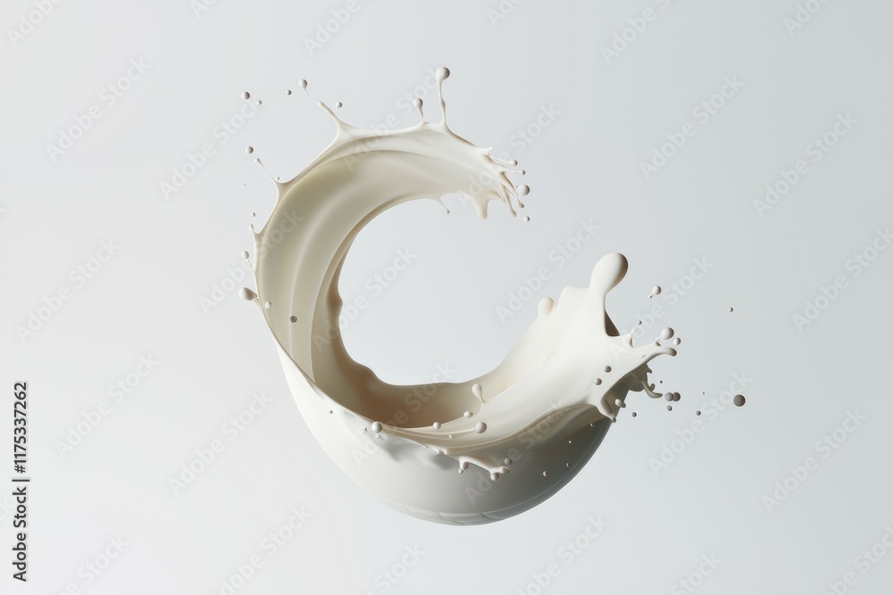 Poster milk splash forming a circle, dynamic and creamy texture, elegant and fluid.