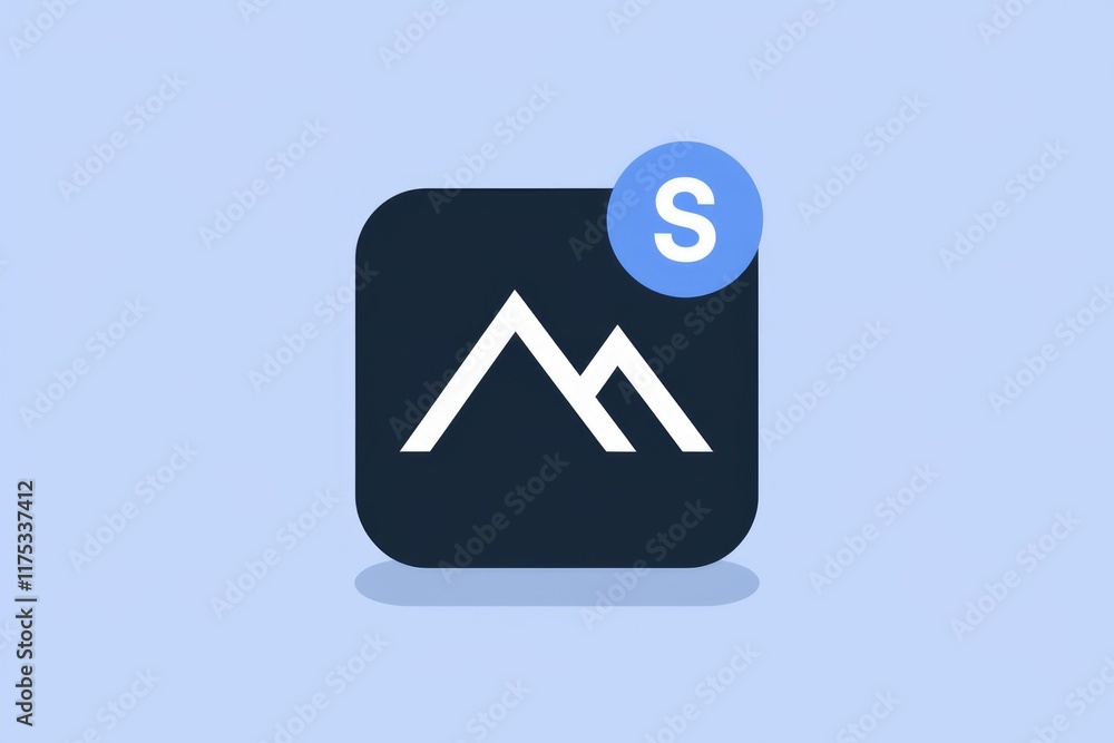 Poster A dark square icon with two white mountains and a blue circle with 'S' indicating a new image or update.