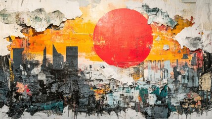 Fototapeta premium Urban Sunset: A Collage of Cityscapes and Decay