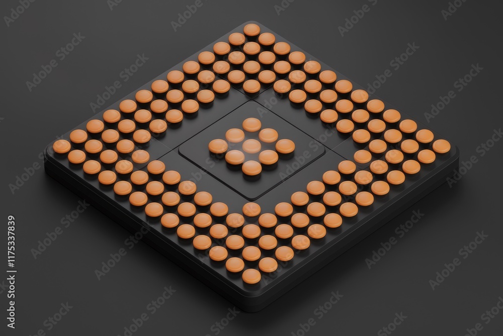 Aufkleber Abstract 3D render of orange buttons arranged in a diamond shape on a black surface.