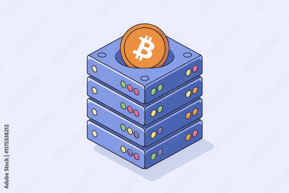 Aufkleber Bitcoin cryptocurrency on a server stack; illustrating blockchain technology and digital currency mining.