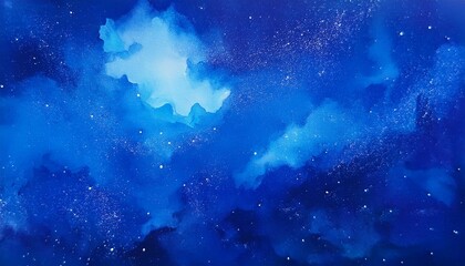 Fototapeta premium Blue watercolor space background. Illustration painting,light, star, space, christmas, water, sky, night, blue, 
