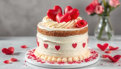 Valentine's Day heart-shaped cake on white background