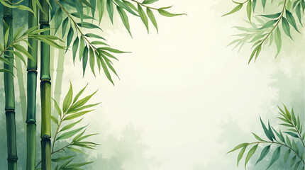 Minimalistic Tropical Bamboo Leaves Background with Copy Space, SPA and Massage Natural Backdrop