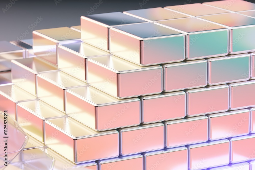 Leinwandbilder a pyramid structure of iridescent, metallic blocks creates a visually stunning and abstract pattern.