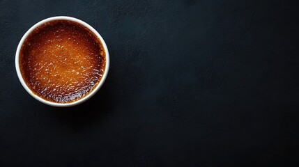 Creamy caramel crème brûlée in a white dish