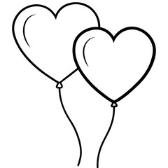 Cute  Line Art Heart Shaped Balloons  Silhouette Black Vector Illustration