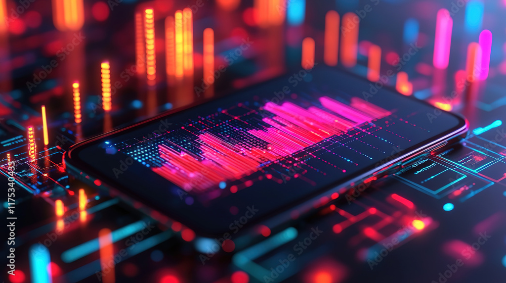 Poster smartphone with colorful data visualizations