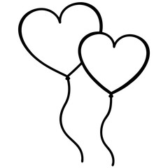 Cute  Line Art Heart Shaped Balloons  Silhouette Black Vector Illustration