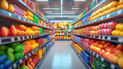 Fototapeta premium Colorful Supermarket Aisle with Diverse Products