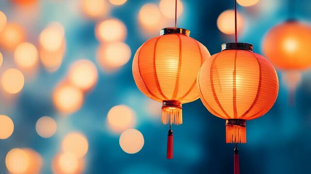 Colorful lanterns dangle gracefully, illuminating the surroundings during a lively cultural festival. The atmosphere is filled with joy and excitement as people gather to celebrate.