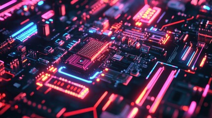 Fototapeta premium Abstract Circuit Board with Neon Lights