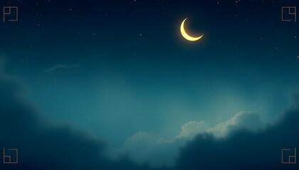 Fototapeta premium A serene crescent moon graces a starlit night sky.