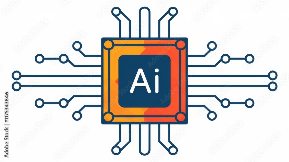 Poster AI microchip illustration; symbolizing artificial intelligence, technology, and innovation.
