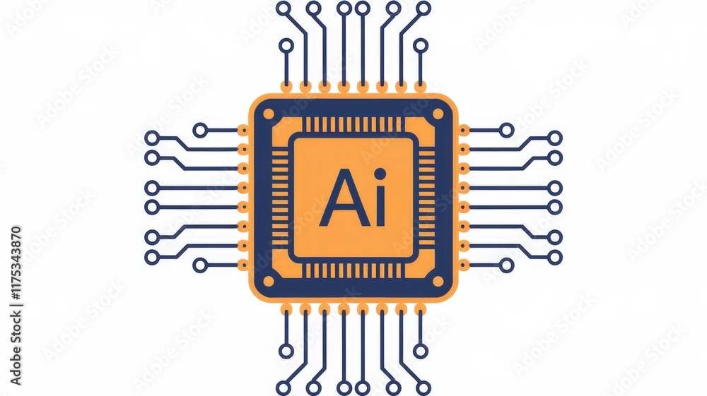 Poster abstract illustration of ai microchip, symbolizing artificial intelligence technology and its proces