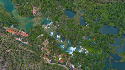 Krka Waterfalls with turquoise water