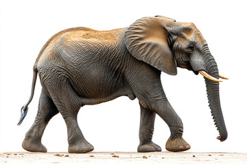 Fototapeta premium African Elephant Walking Across White Background