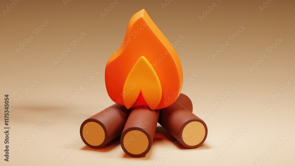 Aufkleber stylized 3d rendering of a campfire with three logs and a vibrant flame.