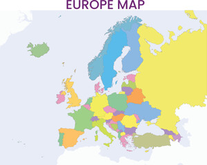 High detailed map of Europe. Outline map of Europe. Europe