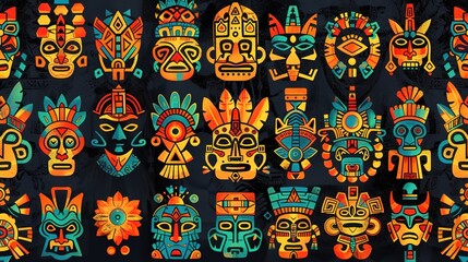 Naklejka premium aztec symbol seamless pattern wallpaper