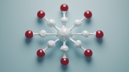 Molecular structure model with red and white spheres representing atoms and bonds.