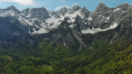 Obraz premium Green pasture and peaks of Apls mountain