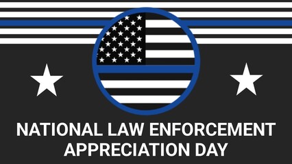 National Law Enforcement Appreciation Day patriotic Wallpaper with Waving American flag and blue and black color theme