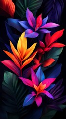 Obraz premium Vibrant Tropical Flowers and Lush Foliage in Vivid, Saturated Hues