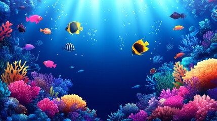 Obraz premium Vibrant Underwater Scene with Colorful Coral Reef and Tropical Fish