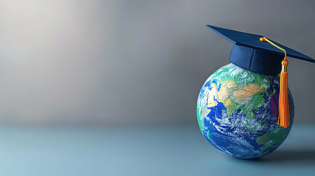 Education in a Global World with Graduation Cap and Earth Globe