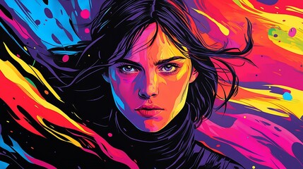 Naklejka premium Vibrant Woman Portrait: A Colorful Expression of Female Strength and Beauty