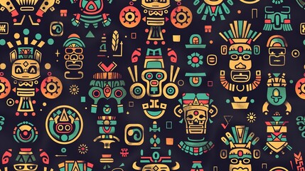 Naklejka premium aztec symbol seamless pattern wallapper