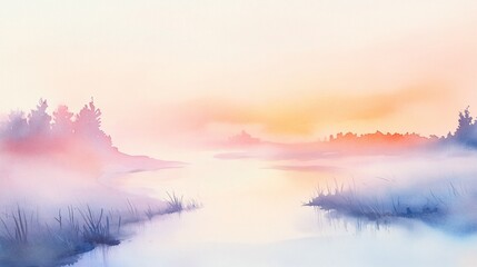 Fototapeta premium Serene Sunrise over Misty Lake