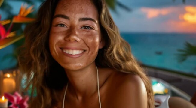 Gril on the beach with a sensual biquini 