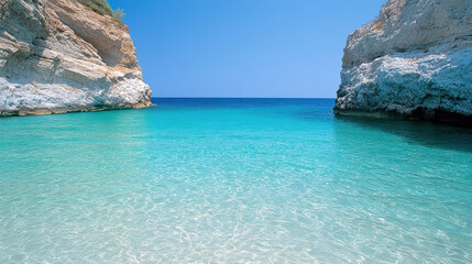 Fototapeta premium stunning beach with clear turquoise water and rocky cliffs