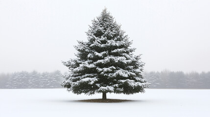 Obraz premium A large evergreen tree covered in thick layers of snow. Background, winter mood,