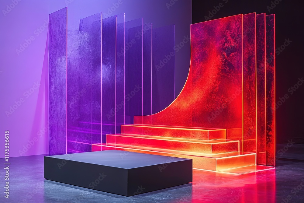 Poster illuminated translucent panels create vibrant stage with dynamic